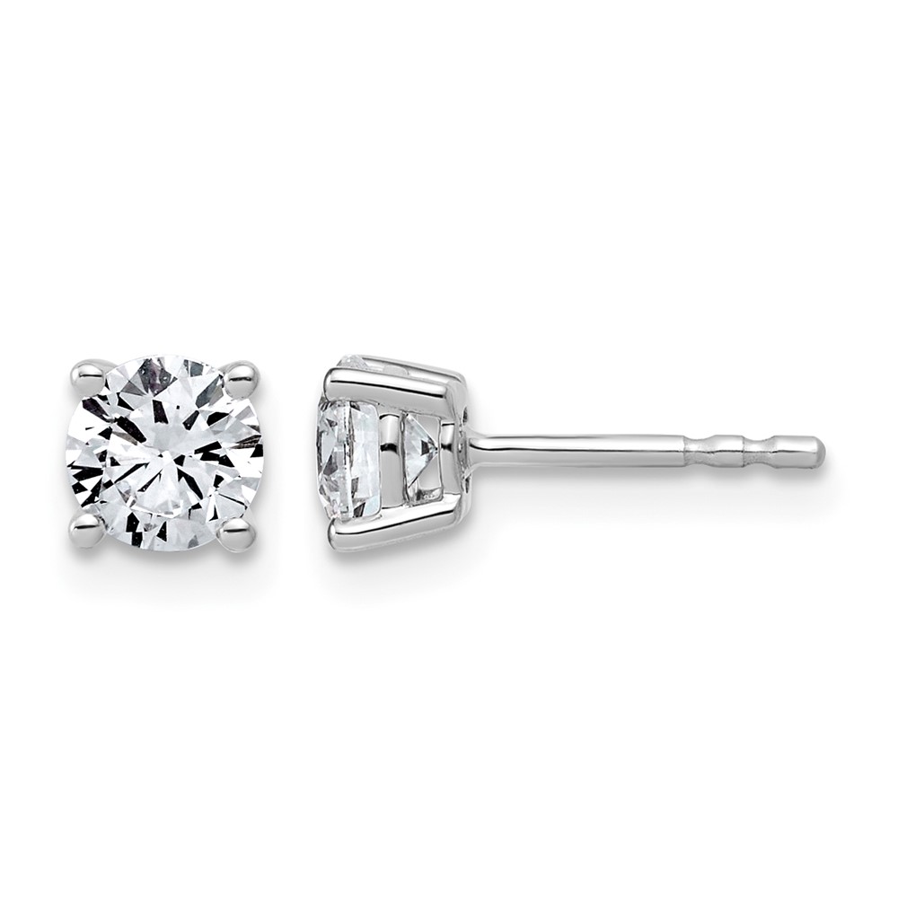 10K White Gold 1 Carat Lab Grown Diamond VS+ F+ Round Complete Four Prong Stud Earrings