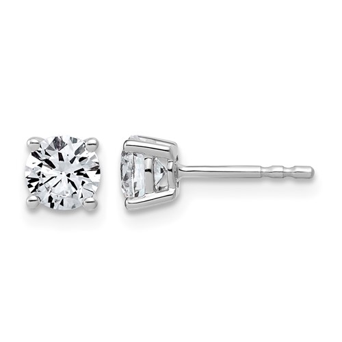 10K White Gold 1 Carat Lab Grown Diamond VS+ F+ Round Complete Four Prong Stud Earrings