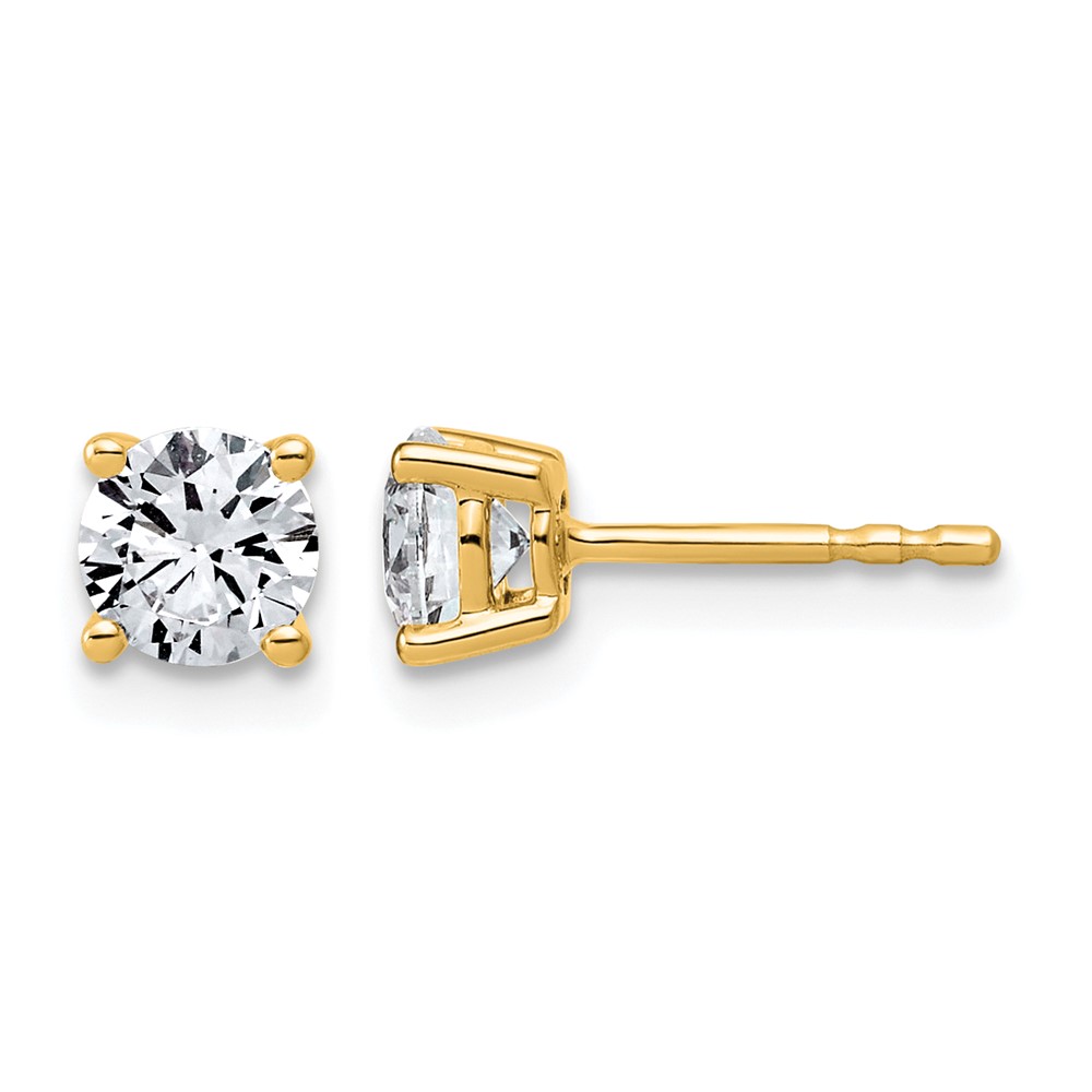 10K Yellow Gold 1 Carat Lab Grown Diamond VS+ F+ Round Complete Four Prong Stud Earrings