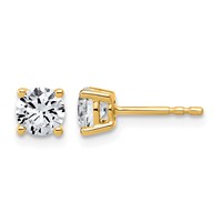 10K Yellow Gold 1 Carat Lab Grown Diamond VS+ F+ Round Complete Four Prong Stud Earrings view 1