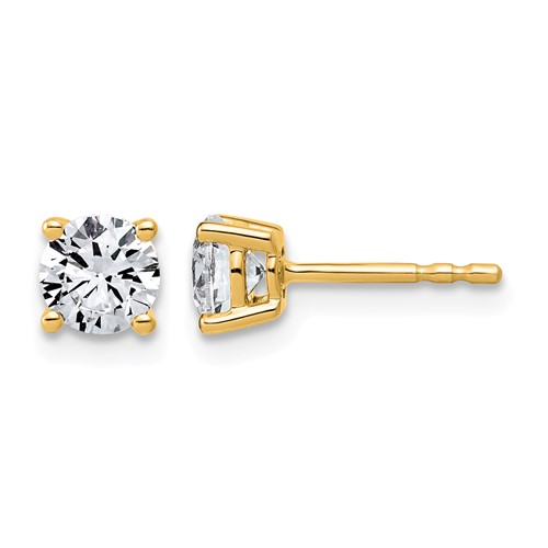 10K Yellow Gold 1 Carat Lab Grown Diamond VS+ F+ Round Complete Four Prong Stud Earrings