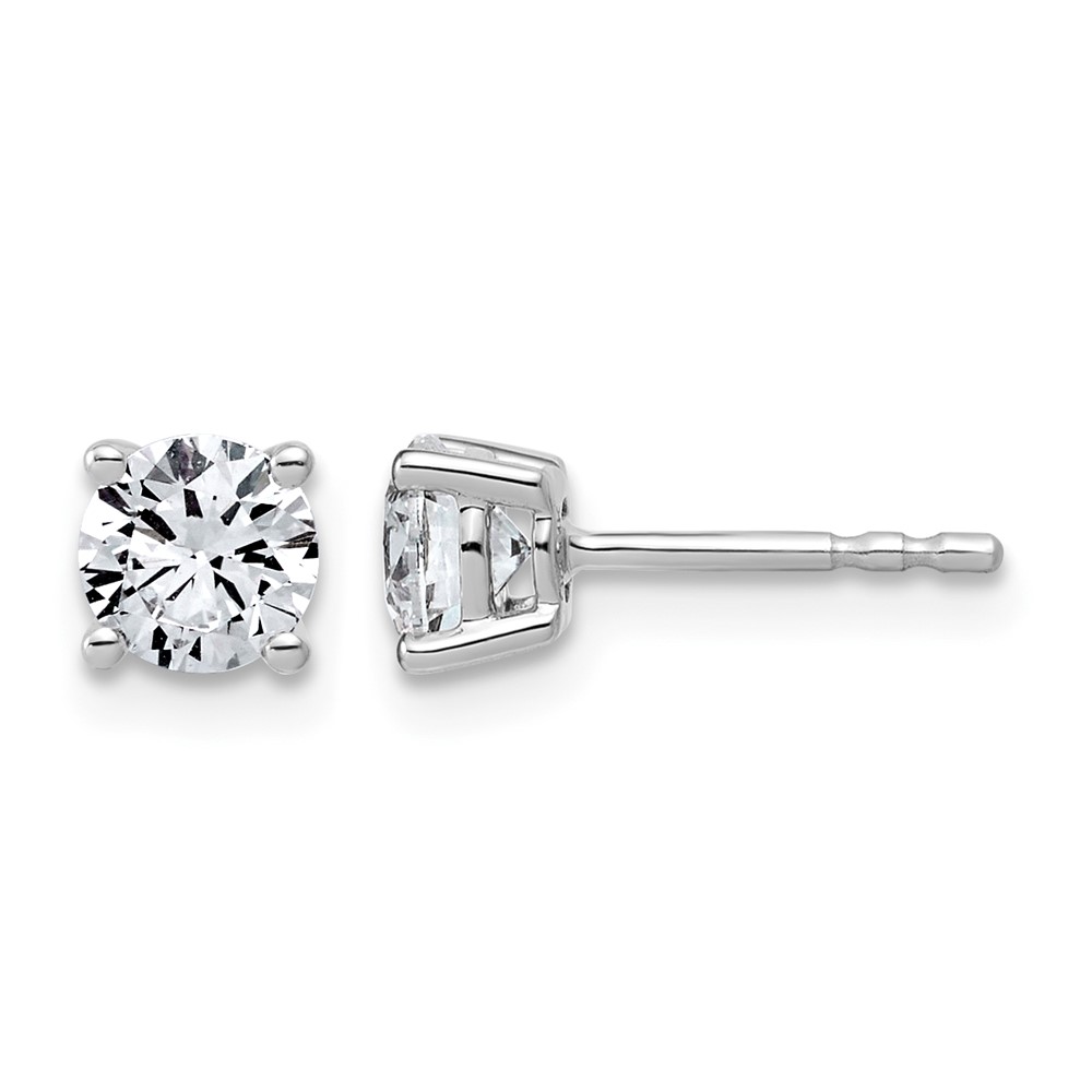 14K White Gold 1 Carat Lab Grown Diamond VS SI+ G+ Round Complete Four Prong Lightweight Stud Earrings