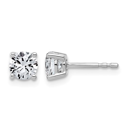 14K White Gold 1 Carat Lab Grown Diamond VS+ F+ Round Complete Four Prong Lightweight Stud Earrings