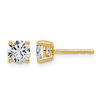 14K Yellow Gold 1 Carat Lab Grown Diamond VS+ F+ Round Complete Four Prong Lightweight Stud Earrings view 1
