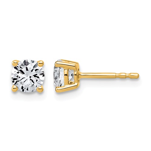 14K Yellow Gold 1 Carat Lab Grown Diamond VS+ F+ Round Complete Four Prong Lightweight Stud Earrings