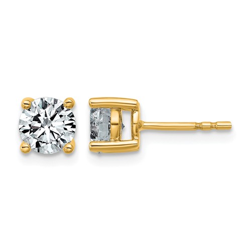 10K Yellow Gold 1.50 Carat Lab Grown Diamond VS SI+ G+ Round Complete Four Prong Stud Earrings