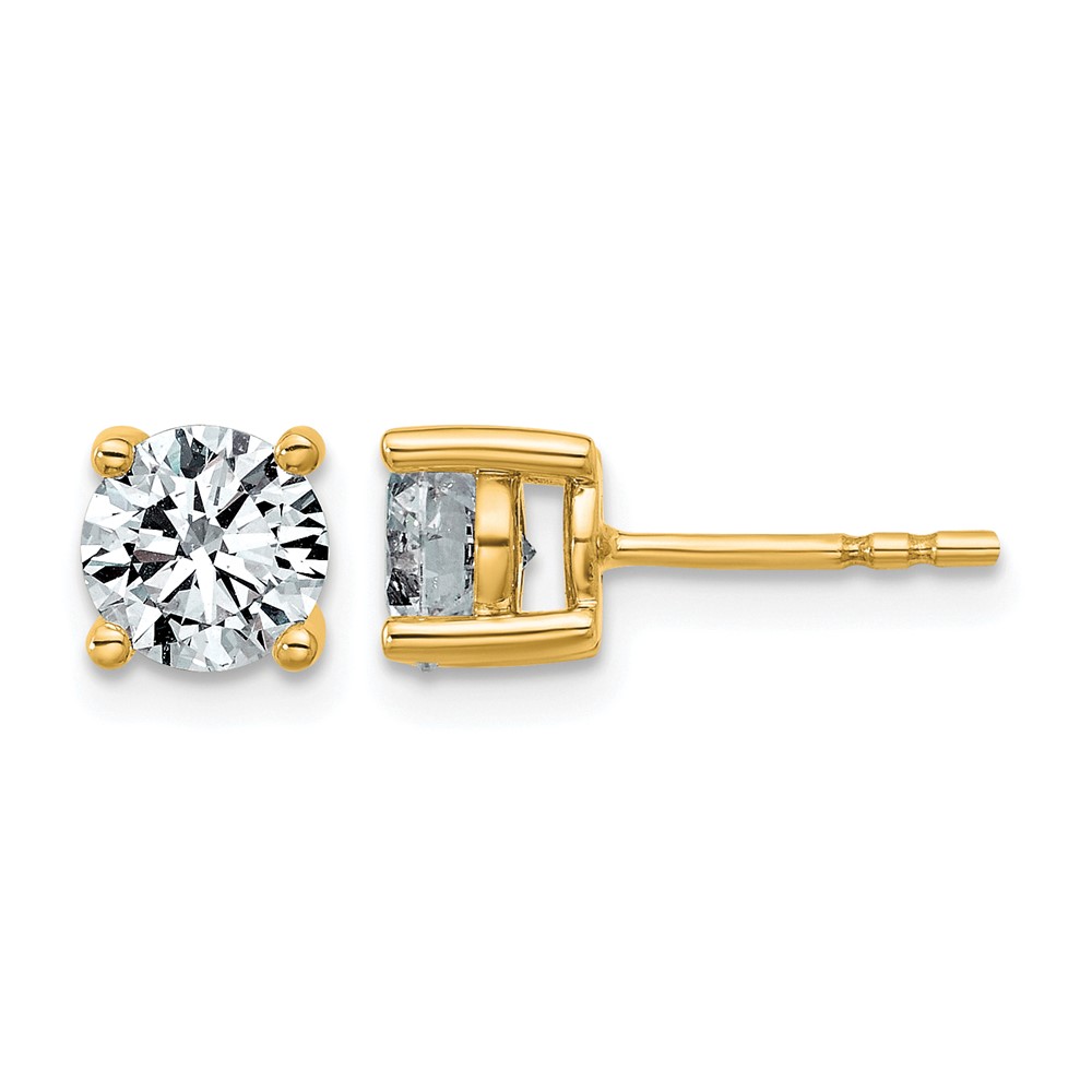 14K Yellow Gold 1.50 Carat Lab Grown Diamond VS+ F+ Round Complete Four Prong Lightweight Stud Earrings
