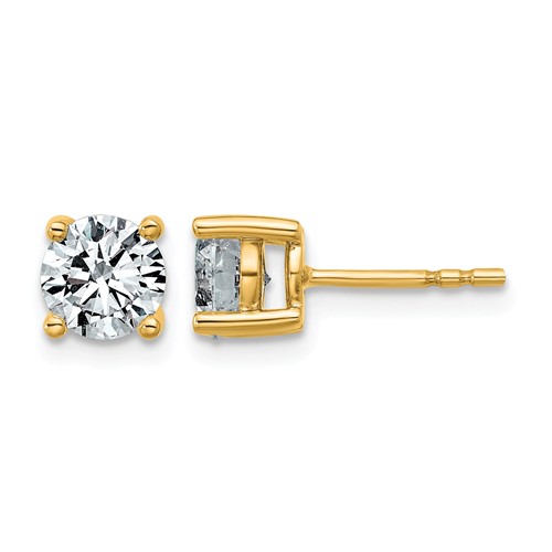 14K Yellow Gold 1.50 Carat Lab Grown Diamond VS+ F+ Round Complete Four Prong Lightweight Stud Earrings