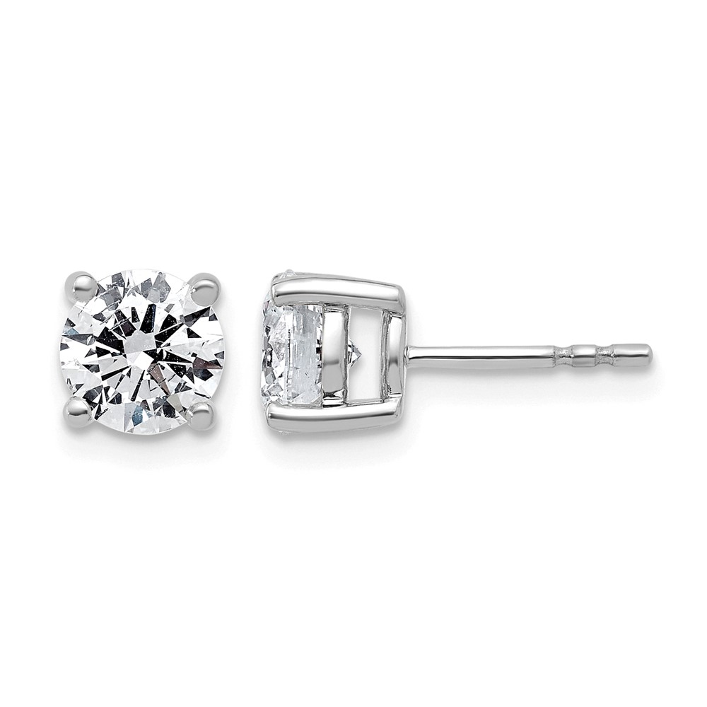 10K White Gold 2 Carat Lab Grown Diamond VS+ F+ Round Complete Four Prong Stud Earrings
