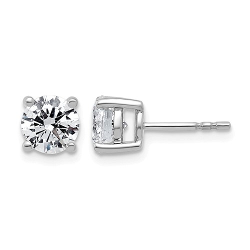 10K White Gold 2 Carat Lab Grown Diamond VS+ F+ Round Complete Four Prong Stud Earrings