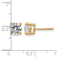 10K Yellow Gold 2 Carat Lab Grown Diamond VS SI+ G+ Round Complete Four Prong Stud Earrings view 3