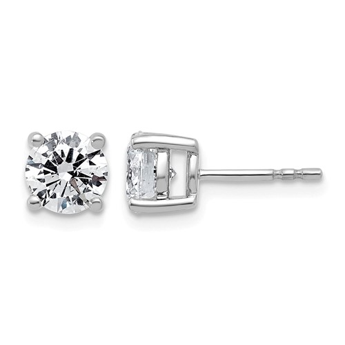 14K White Gold 2 Carat Lab Grown Diamond VS+ F+ Round Complete Four Prong Lightweight Stud Earrings
