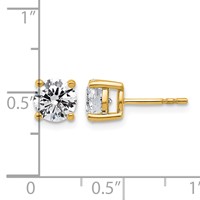 14K Yellow Gold 2 Carat Lab Grown Diamond VS+ F+ Round Complete Four Prong Lightweight Stud Earrings view 3