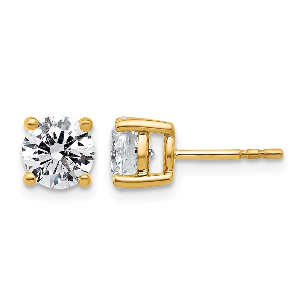 14K Yellow Gold 2 Carat Lab Grown Diamond VS+ F+ Round Complete Four Prong Lightweight Stud Earrings