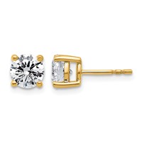 14K Yellow Gold 2 Carat Lab Grown Diamond VS+ F+ Round Complete Four Prong Lightweight Stud Earrings view 1