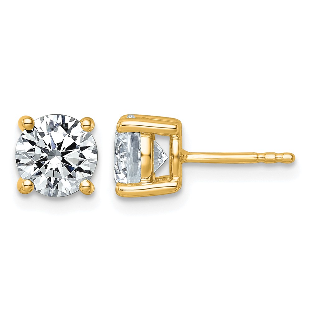 10K Yellow Gold 2.50 Carat Lab Grown Diamond VS+ F+ Round Complete Four Prong Stud Earrings