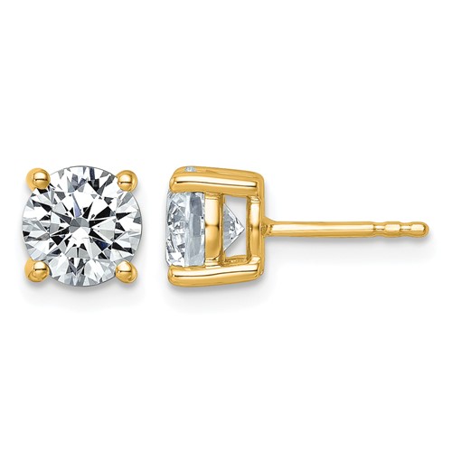 10K Yellow Gold 2.50 Carat Lab Grown Diamond VS+ F+ Round Complete Four Prong Stud Earrings