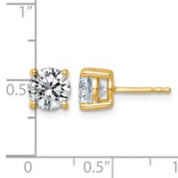 14K Yellow Gold 2.50 Carat Lab Grown Diamond VS+ F+ Round Complete Four Prong Lightweight Stud Earrings view 3