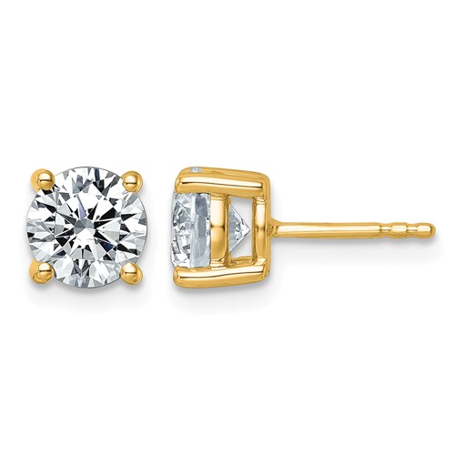 14K Yellow Gold 2.50 Carat Lab Grown Diamond VS+ F+ Round Complete Four Prong Lightweight Stud Earrings