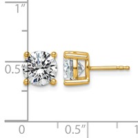 10K Yellow Gold 3 Carat Lab Grown Diamond VS+ F+ Round Complete Four Prong Stud Earrings view 3