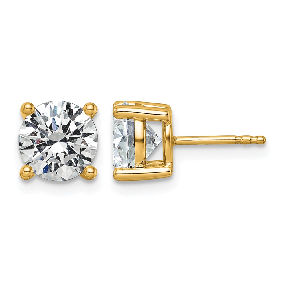 10K Yellow Gold 3 Carat Lab Grown Diamond VS+ F+ Round Complete Four Prong Stud Earrings