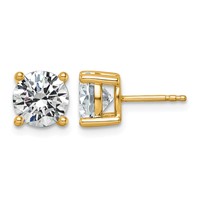 10K Yellow Gold 3 Carat Lab Grown Diamond VS+ F+ Round Complete Four Prong Stud Earrings view 1