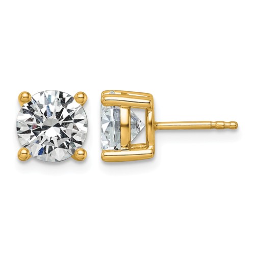 10K Yellow Gold 3 Carat Lab Grown Diamond VS SI+ G+ Round Complete Four Prong Stud Earrings