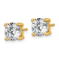 14K Yellow Gold 3 Carat Lab Grown Diamond VS+ F+ Round Complete Four Prong Lightweight Stud Earrings view 2