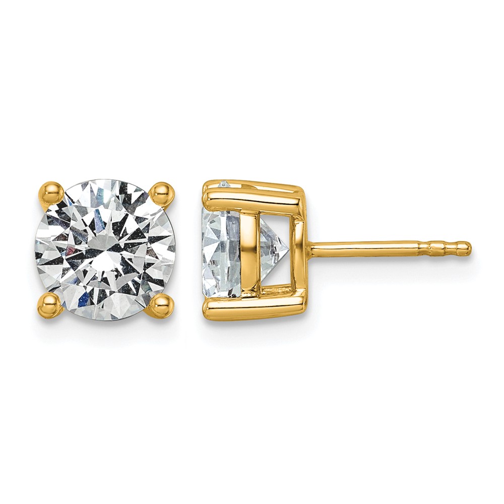 14K Yellow Gold 3 Carat Lab Grown Diamond VS+ F+ Round Complete Four Prong Lightweight Stud Earrings
