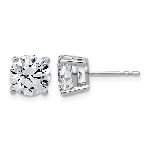10K White Gold 4 Carat Lab Grown Diamond VS+ F+ Round Complete Four Prong Stud Earrings