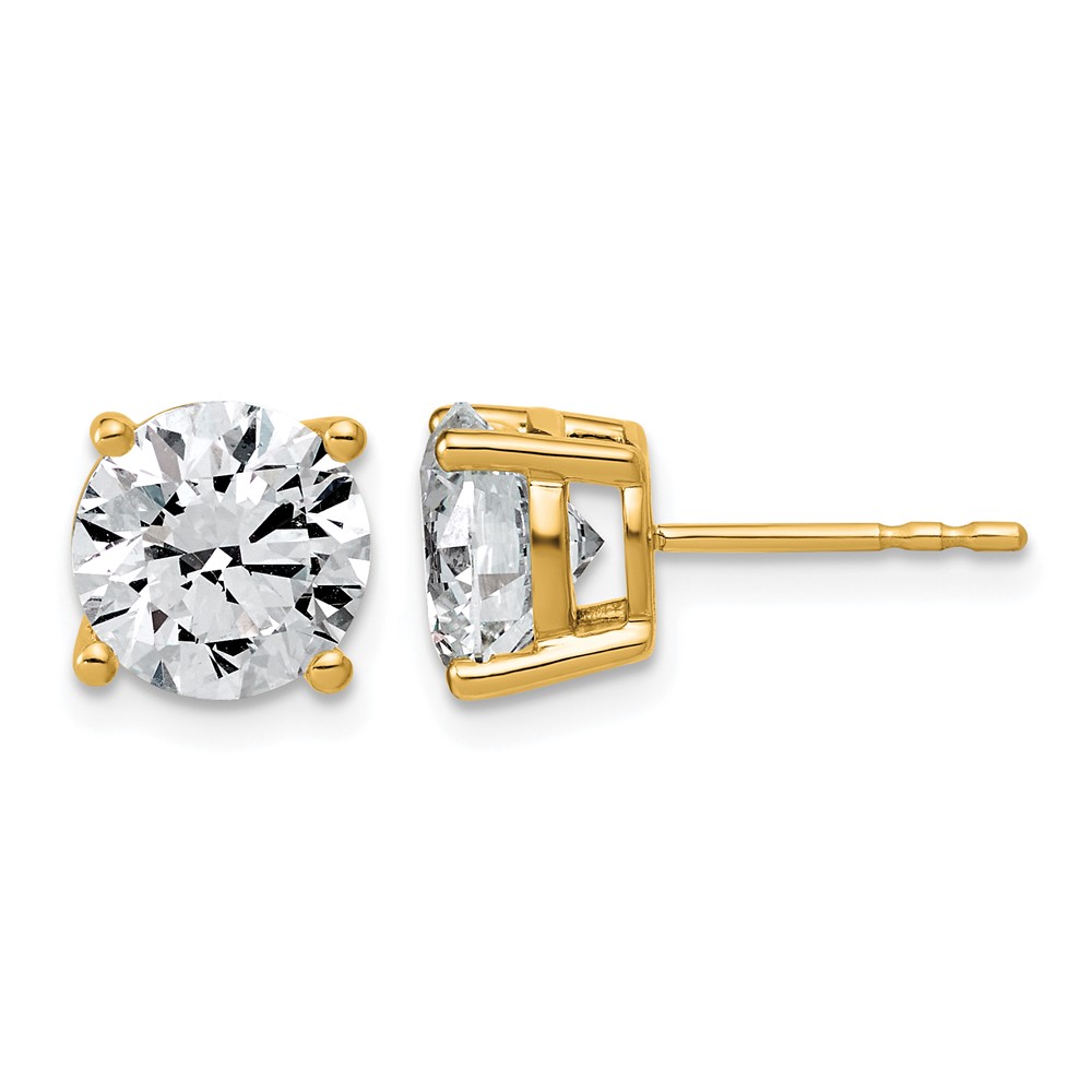 10K Yellow Gold 4 Carat Lab Grown Diamond VS SI+ G+ Round Complete Four Prong Stud Earrings