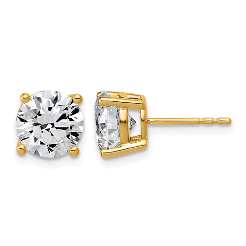 10K Yellow Gold 4 Carat Lab Grown Diamond VS SI+ G+ Round Complete Four Prong Stud Earrings