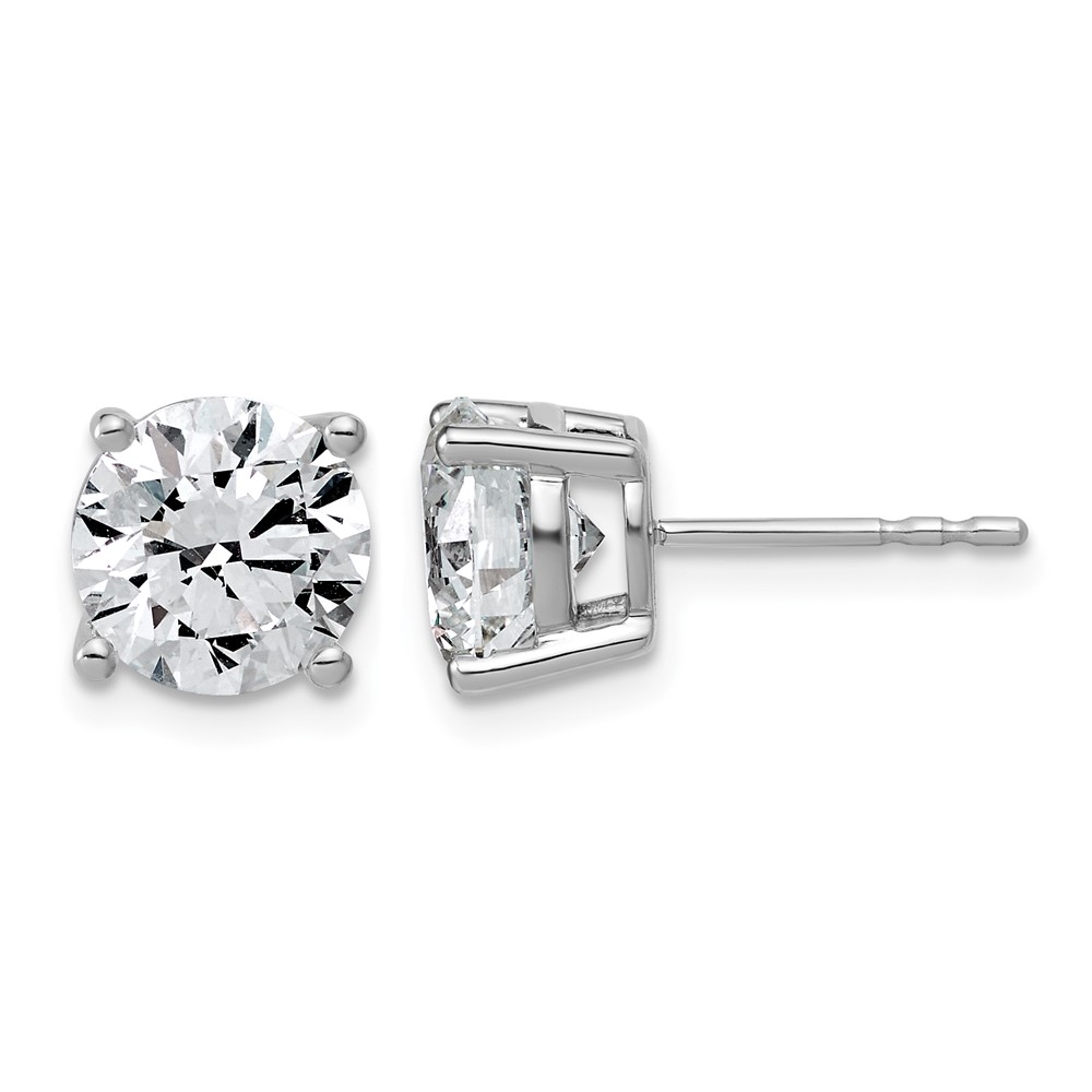 14K White Gold 4 Carat Lab Grown Diamond VS+ F+ Round Complete Four Prong Lightweight Stud Earrings