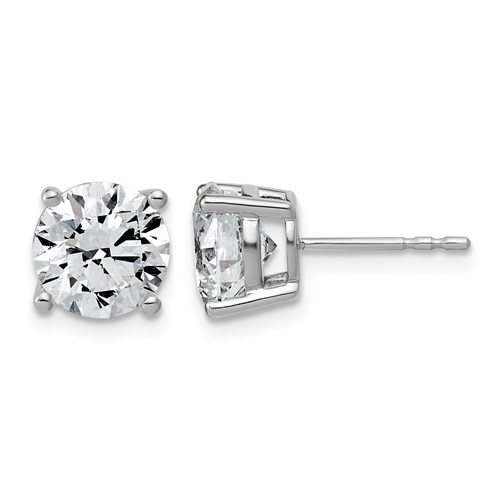 14K White Gold 4 Carat Lab Grown Diamond VS+ F+ Round Complete Four Prong Lightweight Stud Earrings