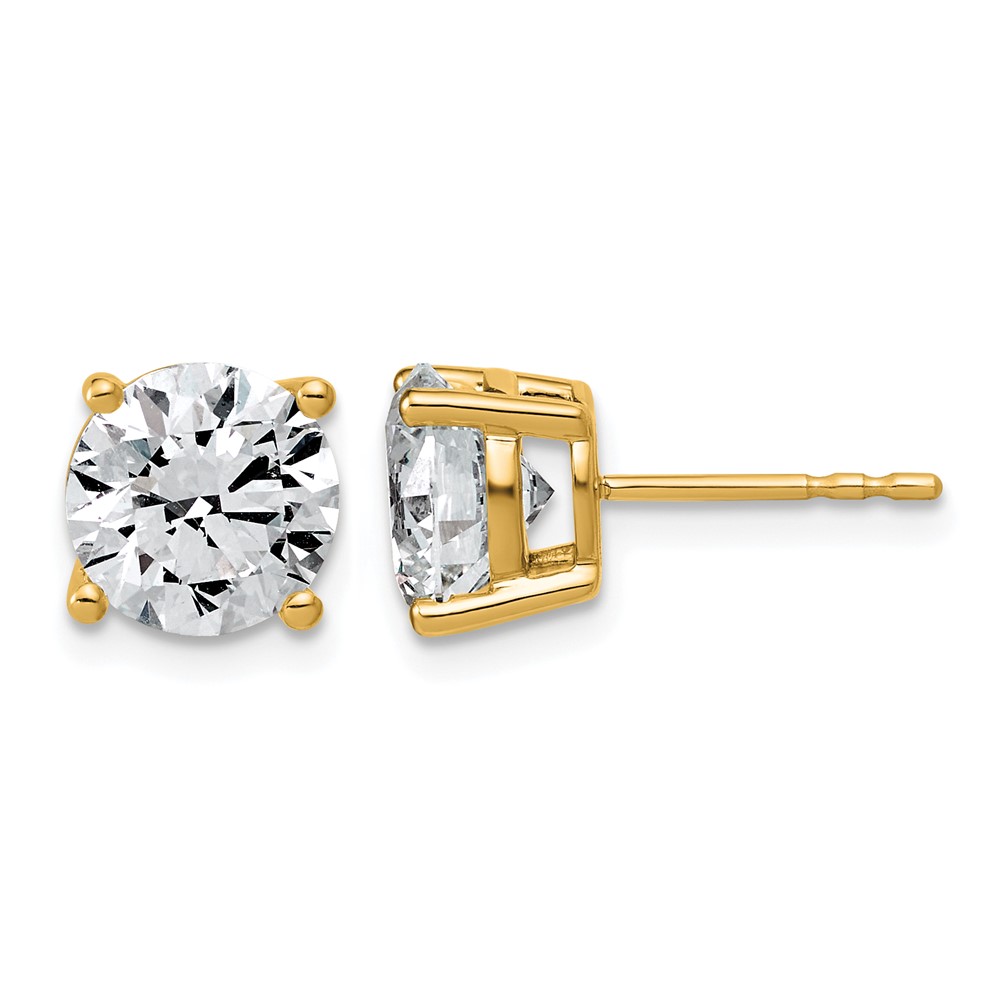 14K Yellow Gold 4 Carat Lab Grown Diamond VS SI+ G+ Round Complete Four Prong Lightweight Stud Earrings