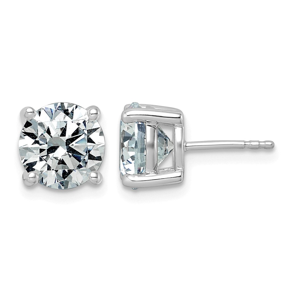 10K White Gold 5 Carat Lab Grown Diamond VS+ F+ Round Complete Four Prong Stud Earrings