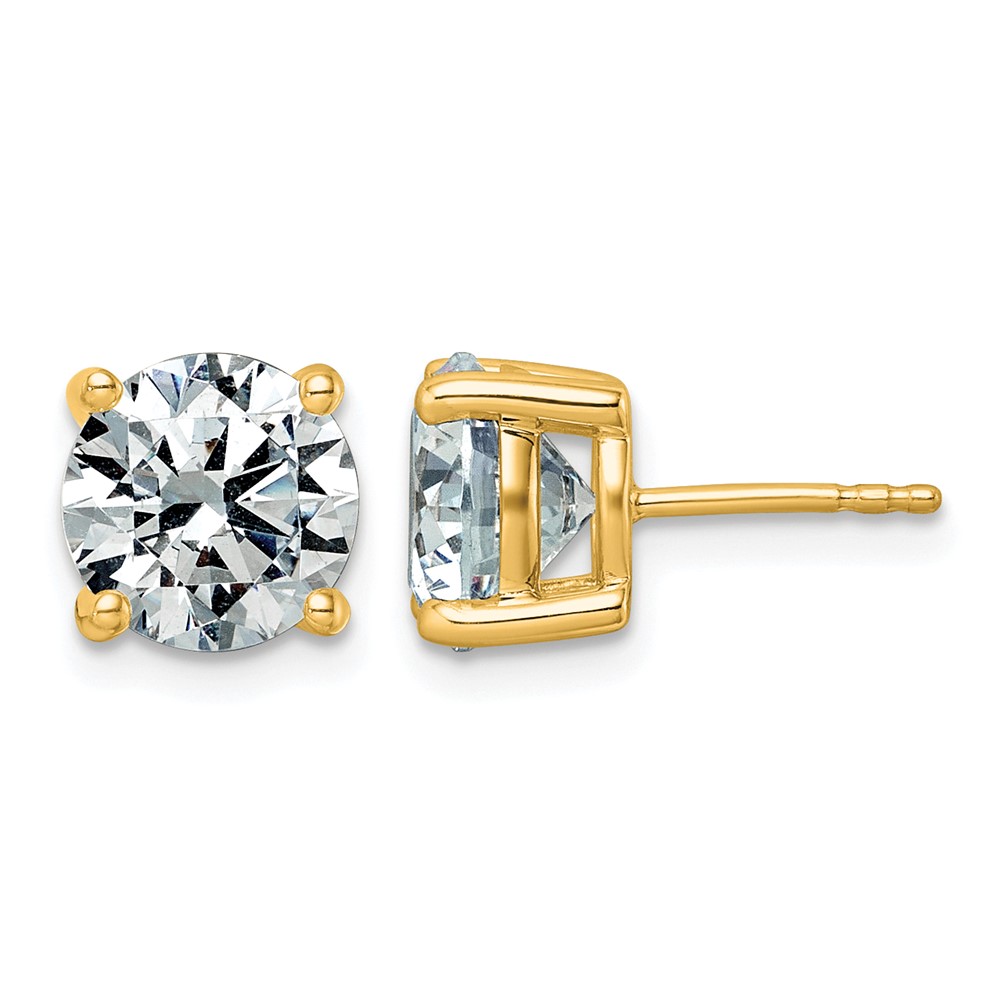 10K Yellow Gold 5 Carat Lab Grown Diamond VS+ F+ Round Complete Four Prong Stud Earrings