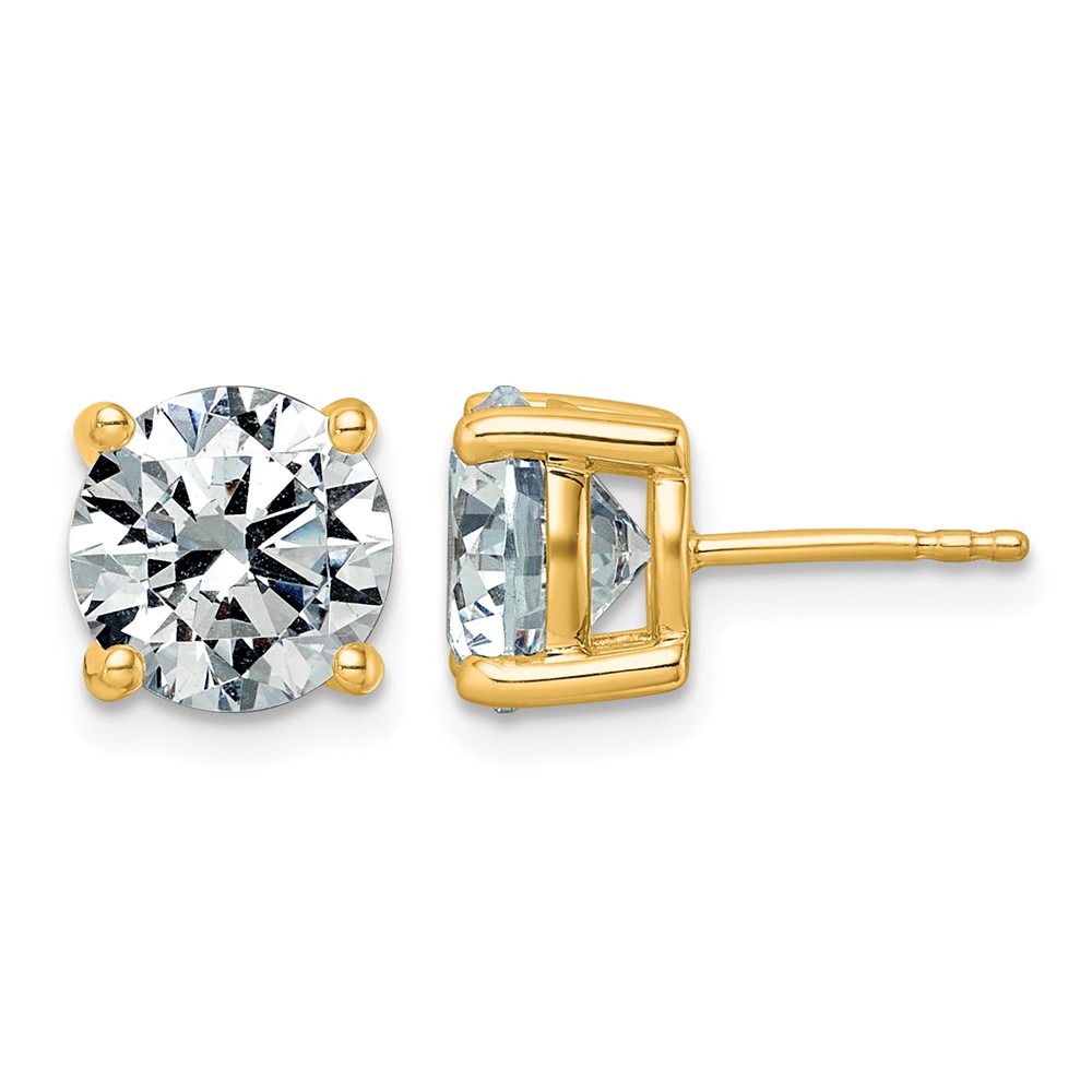 14K Yellow Gold 5 Carat Lab Grown Diamond VS SI+ G+ Round Complete Four Prong Lightweight Stud Earrings
