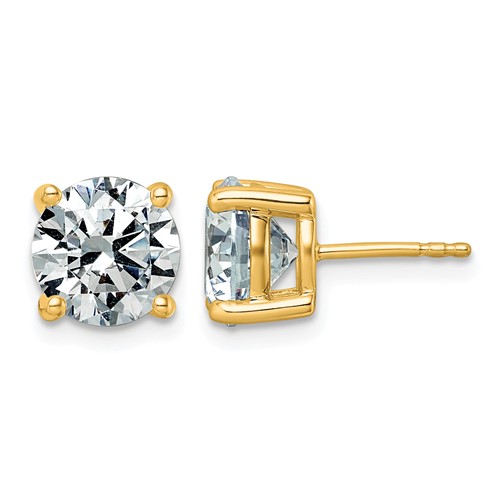 14K Yellow Gold 5 Carat Lab Grown Diamond VS+ F+ Round Complete Four Prong Lightweight Stud Earrings
