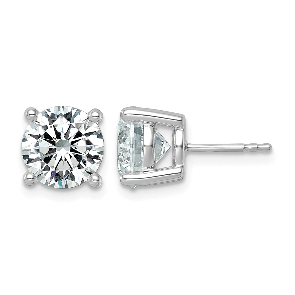 10K White Gold 6 Carat Lab Grown Diamond VS+ F+ Round Complete Four Prong Stud Earrings