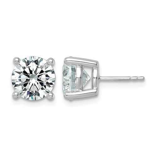 10K White Gold 6 Carat Lab Grown Diamond VS+ F+ Round Complete Four Prong Stud Earrings