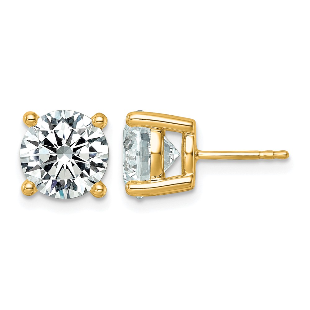 10K Yellow Gold 6 Carat Lab Grown Diamond VS+ F+ Round Complete Four Prong Stud Earrings