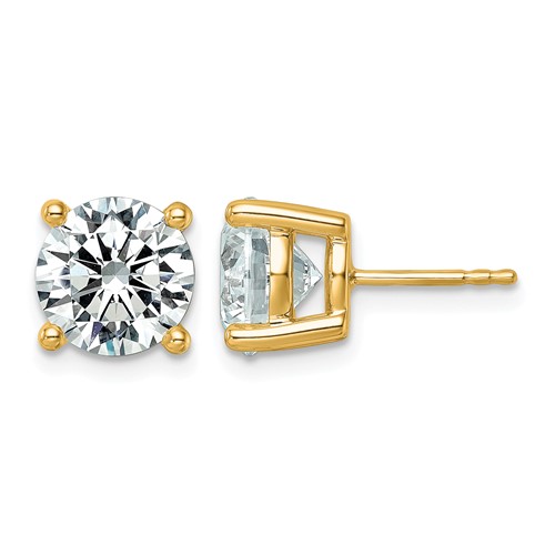 10K Yellow Gold 6 Carat Lab Grown Diamond VS+ F+ Round Complete Four Prong Stud Earrings