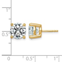 14K Yellow Gold 6 Carat Lab Grown Diamond VS+ F+ Round Complete Four Prong Lightweight Stud Earrings view 3
