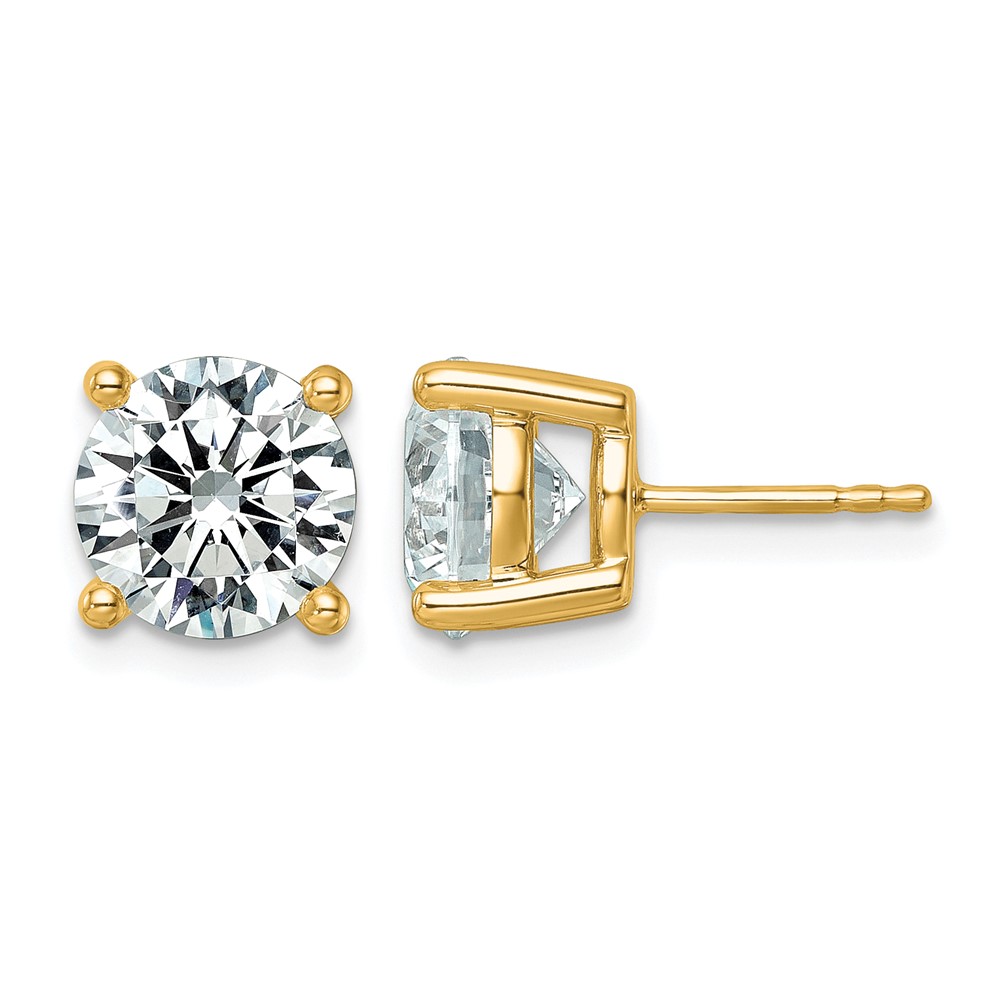 14K Yellow Gold 6 Carat Lab Grown Diamond VS+ F+ Round Complete Four Prong Lightweight Stud Earrings