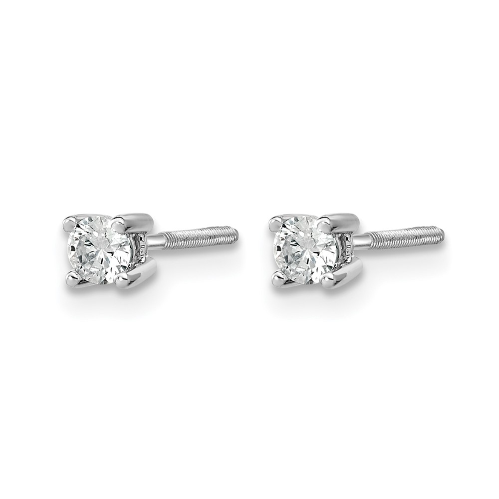 14k White Gold 1/5 carat Lab Grown Diamond VS/SI+ G+ Round Complete Four Prong Screwback Heavyweight Stud Earrings (EM1006S-020-WLG)
