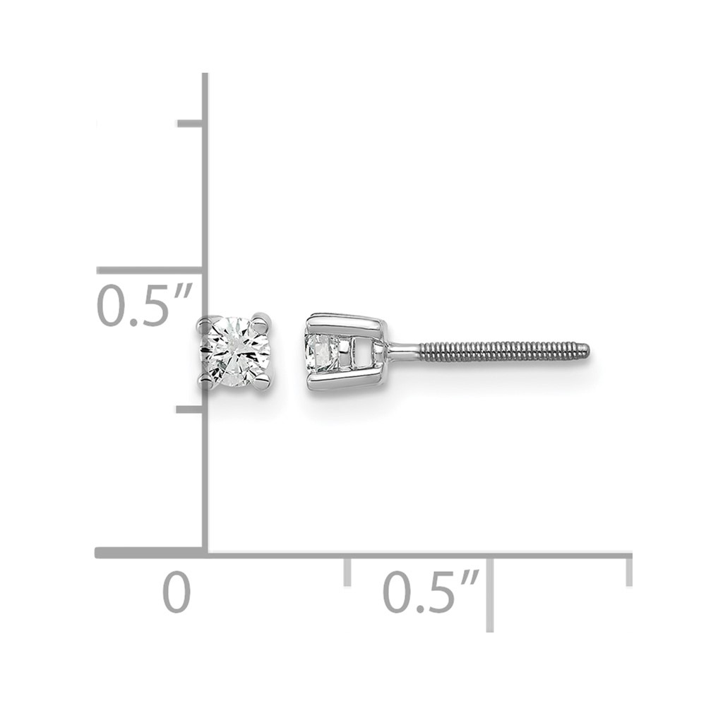 14k White Gold 1/5 carat Lab Grown Diamond VS/SI+ G+ Round Complete Four Prong Screwback Heavyweight Stud Earrings (EM1006S-020-WLG)