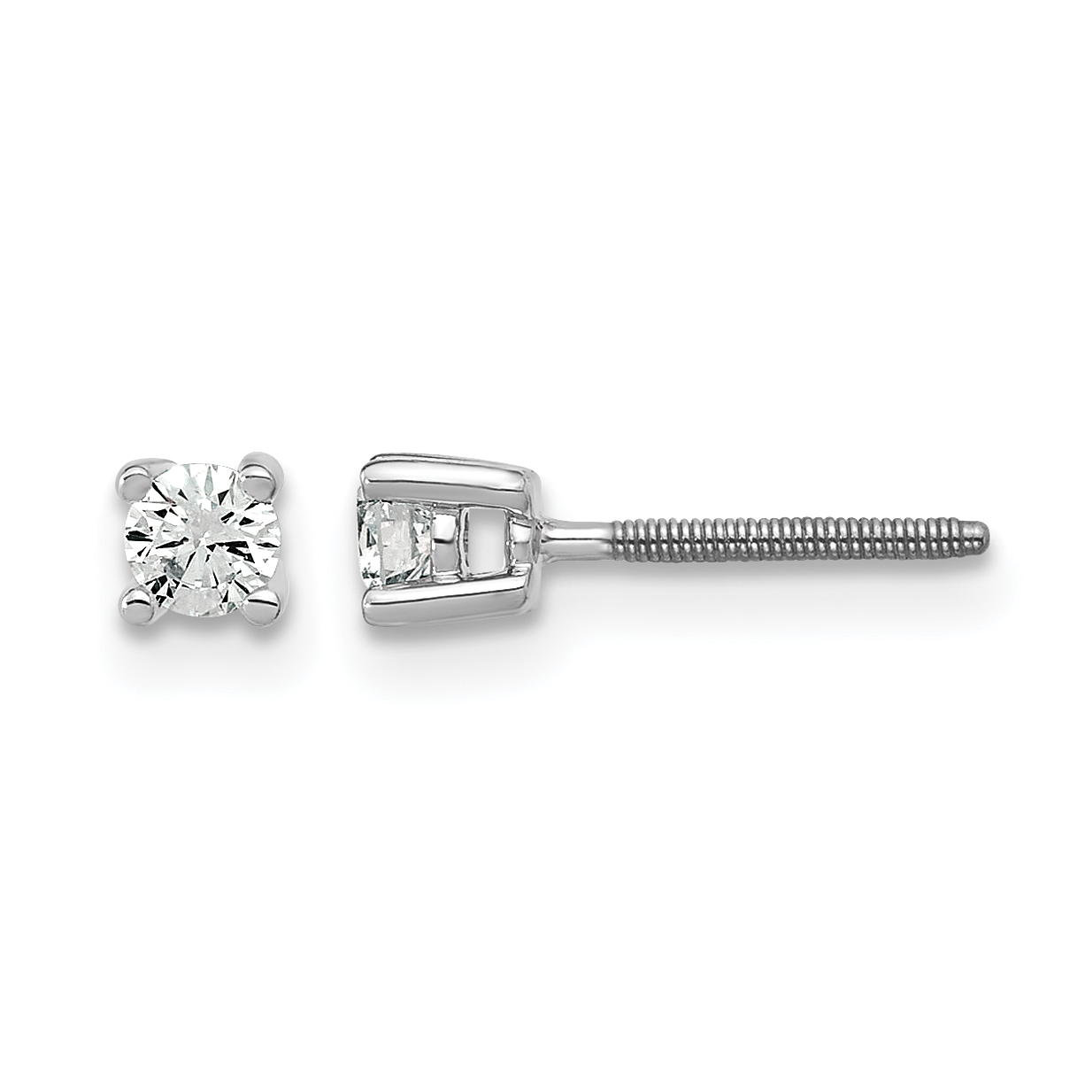 14k White Gold 1/5 carat Lab Grown Diamond VS+ F+ Round Complete Four Prong Screwback Heavyweight Stud Earrings (EM1006S-020-WLD)