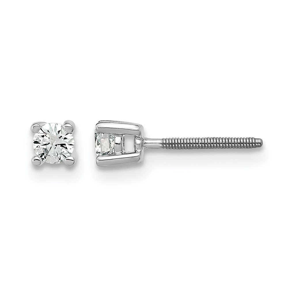 14k White Gold 1/5 carat Lab Grown Diamond VS+ F+ Round Complete Four Prong Screwback Heavyweight Stud Earrings (EM1006S-020-WLD)