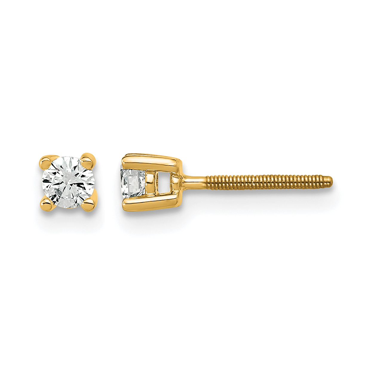14k 1/5 carat Lab Grown Diamond VS+ F+ Round Complete Four Prong Screwback Heavyweight Stud Earrings (EM1006S-020-LD)